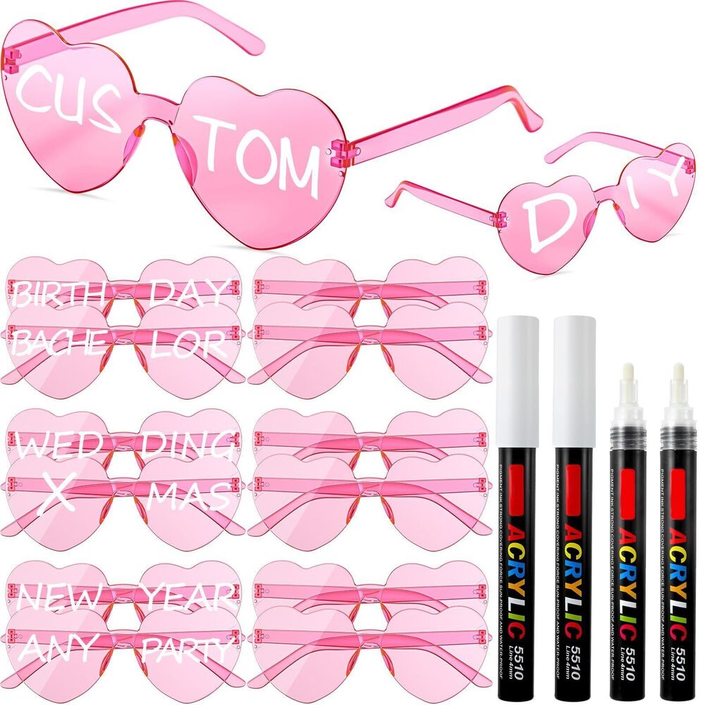 5543 12 Pcs Personalized Heart Shaped Sunglasses Bulk Rimless Heart Glasses